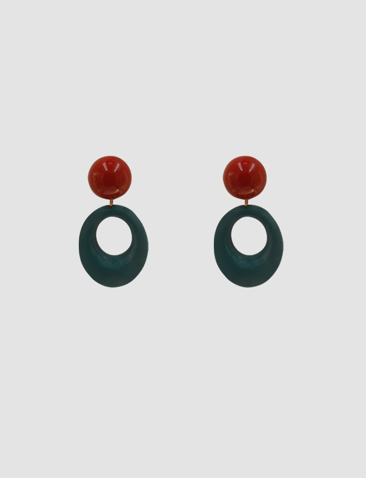 Blue&Red Retro Circle Contrast Earrings