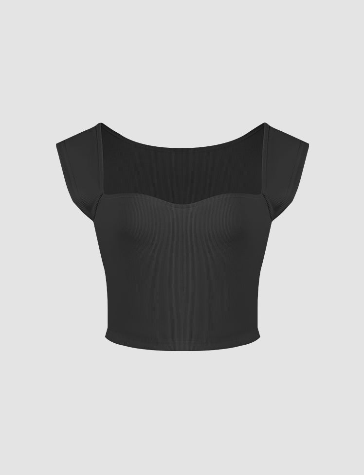 Square Neck Ribbed Knit Sleeveless Top