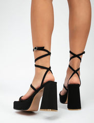 Basic Strap Lace Up Chunky Heel Sandals