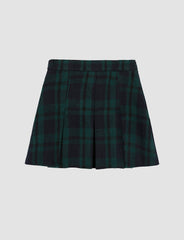 Dark Green Retro Plaid Pleated Skirt