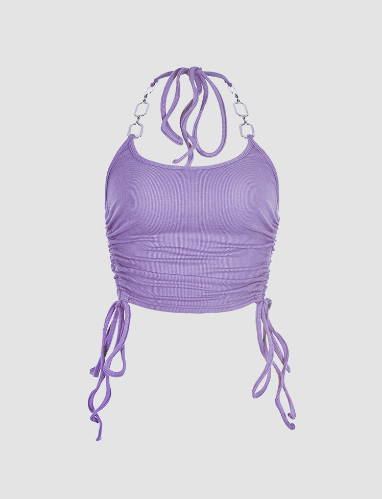 Solid Drawstring Ruched Tank Top