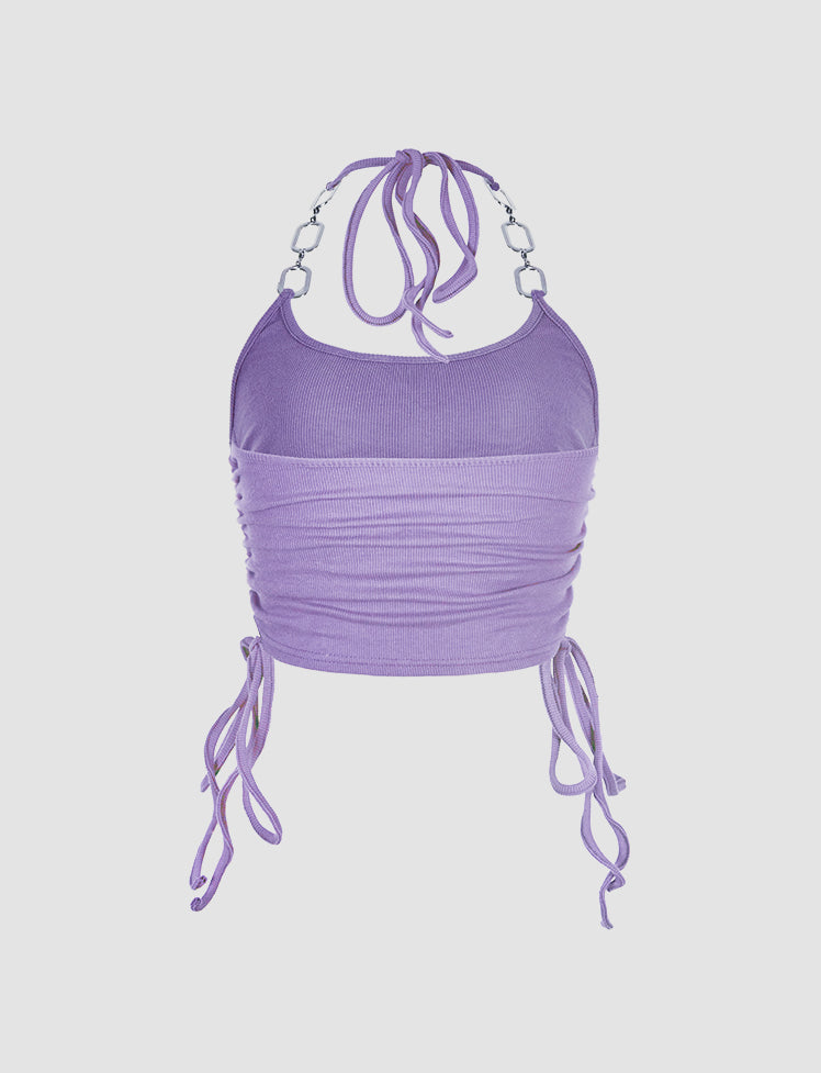 Solid Drawstring Ruched Tank Top