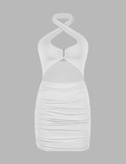 Solid Halter Drawstring Mini Dress