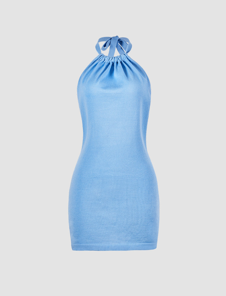 Solid Halter Sleeveless Dress