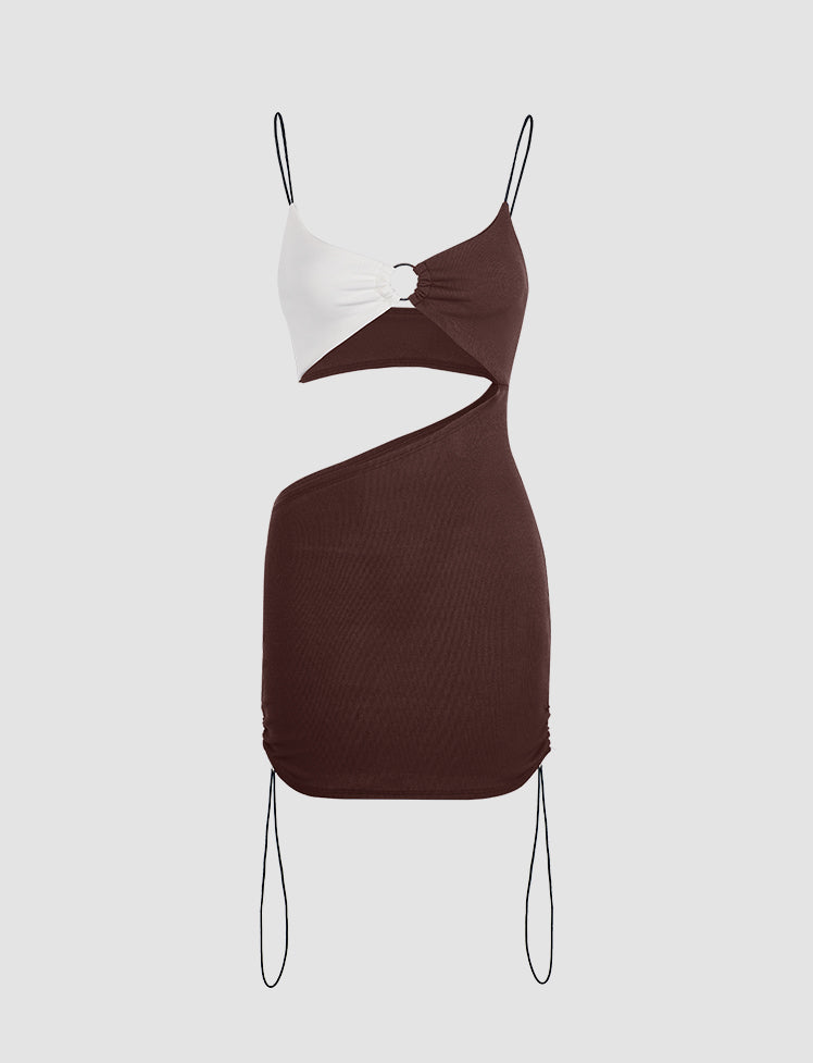 Colorblock  Cutout Ruched Cami Dress