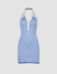 Stripe Print Polo Sleeveless Dress