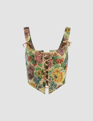 Colorful Vintage Floral Embroidered Straps Crop Cami Top