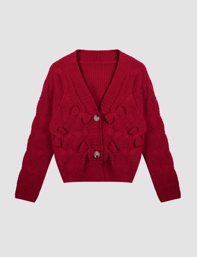 Red Bow Knitted Sweater Cardigan