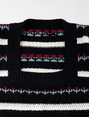 Vintage Black Square Neck Flower Knitted Crop Sweater
