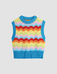 Blue Color Corrugated Knitted Vest