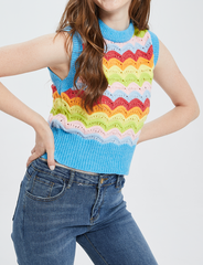 Blue Color Corrugated Knitted Vest