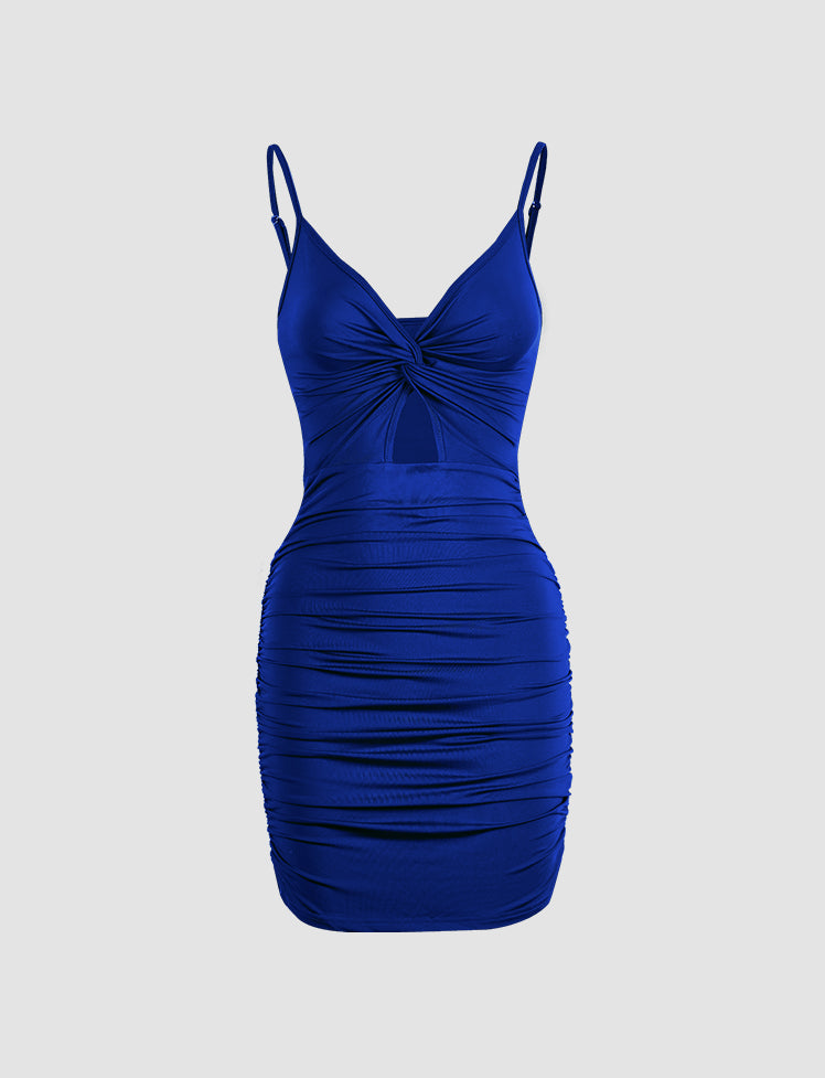 Solid Color Hollow Ruched Cami Dress