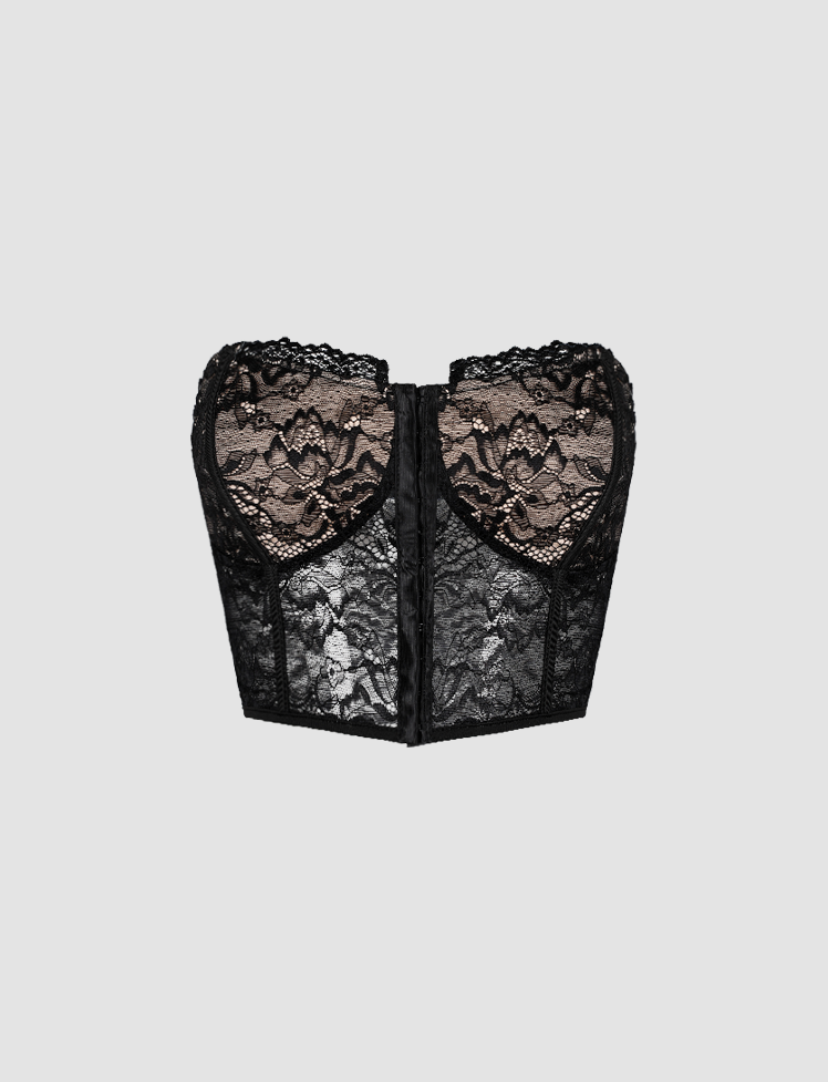 Black Floral Lace Corset Top