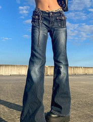 Low Waist Pocket Flared Jeans