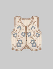 Apricot Flower Embroidery Knit Hollow Vest