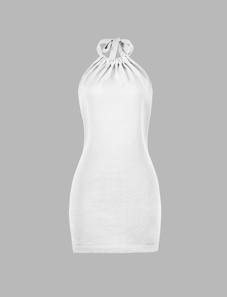 Solid Halter Sleeveless Dress