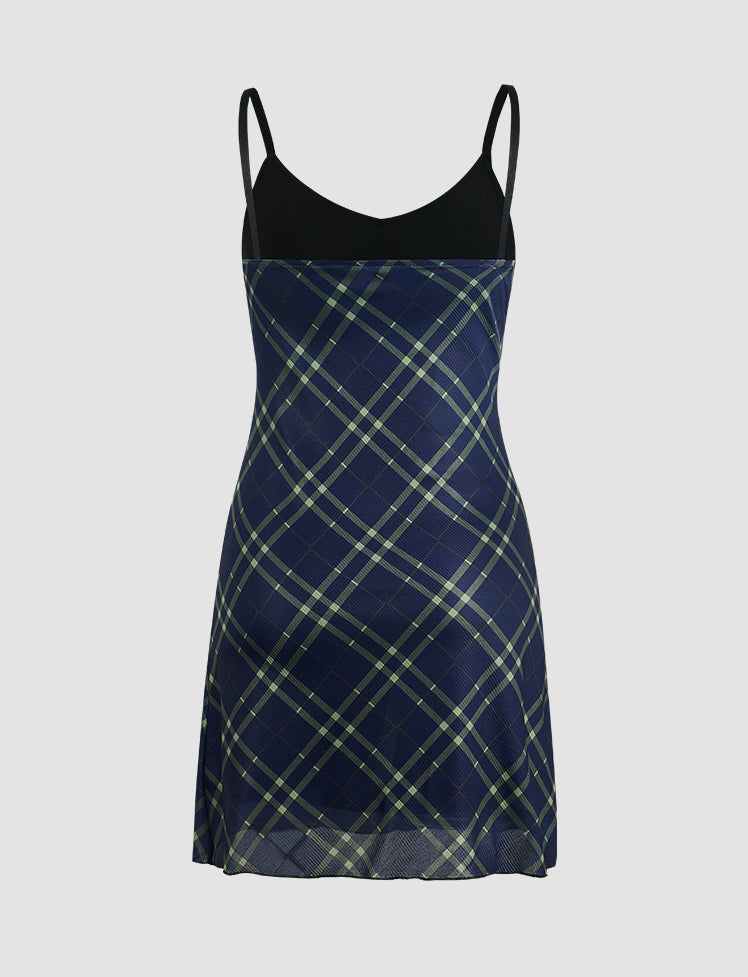 Plaid Mesh Cami Dress