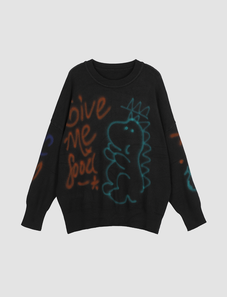 Black Dinosaur Graffiti Print Sweatshirt