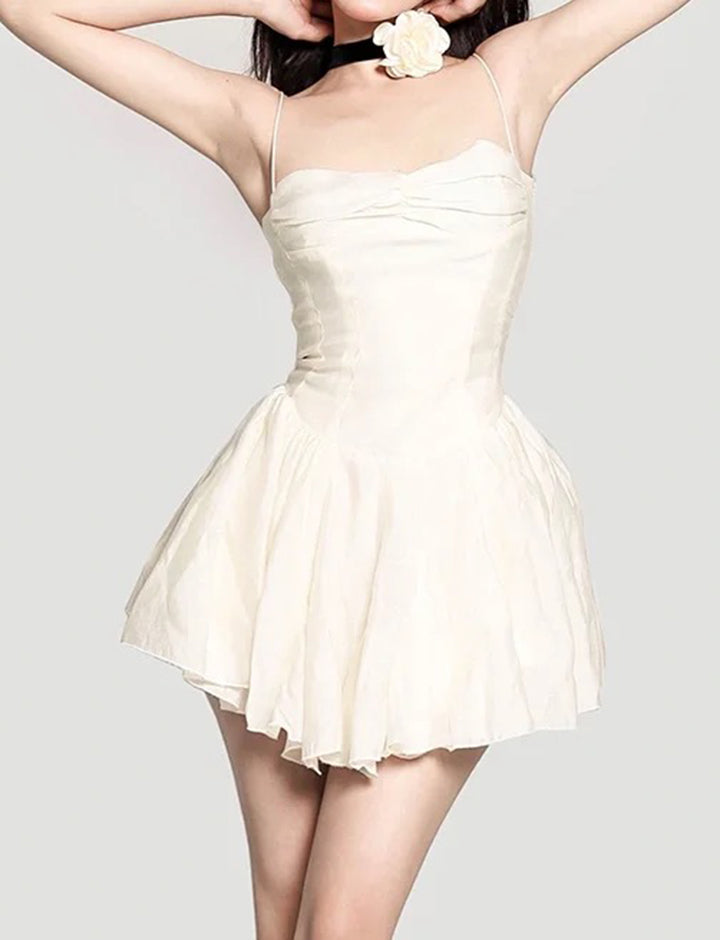 Pleated Bandeau Cami White Wedding Guest Short Dresses