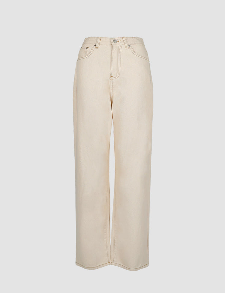 Beige Straight-leg Casual Jeans