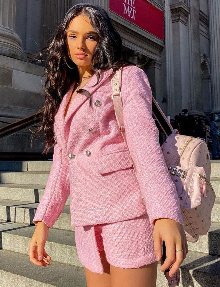 Pink Textured Button Up Blazer