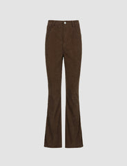 Brown Retro Corduroy Micro-flared Casual Trousers