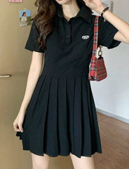 Solid Pleated Shirt Dress