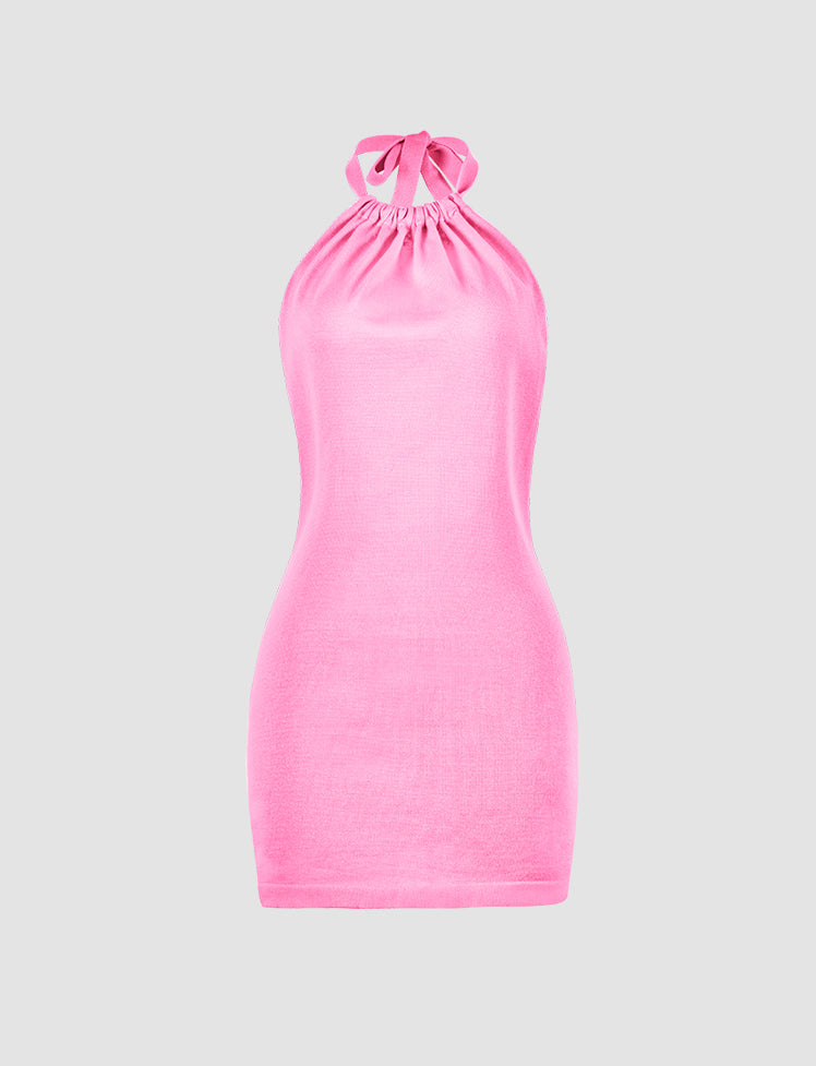 Solid Halter Sleeveless Dress