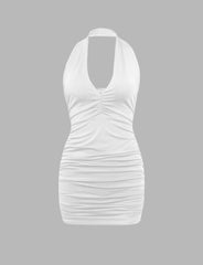 Solid Halter Ruched Mini Dress