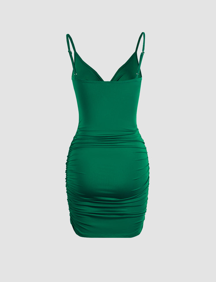 Solid Color Hollow Ruched Cami Dress