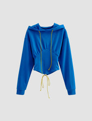 Solid Crop Hooded Tie Sweatshirt