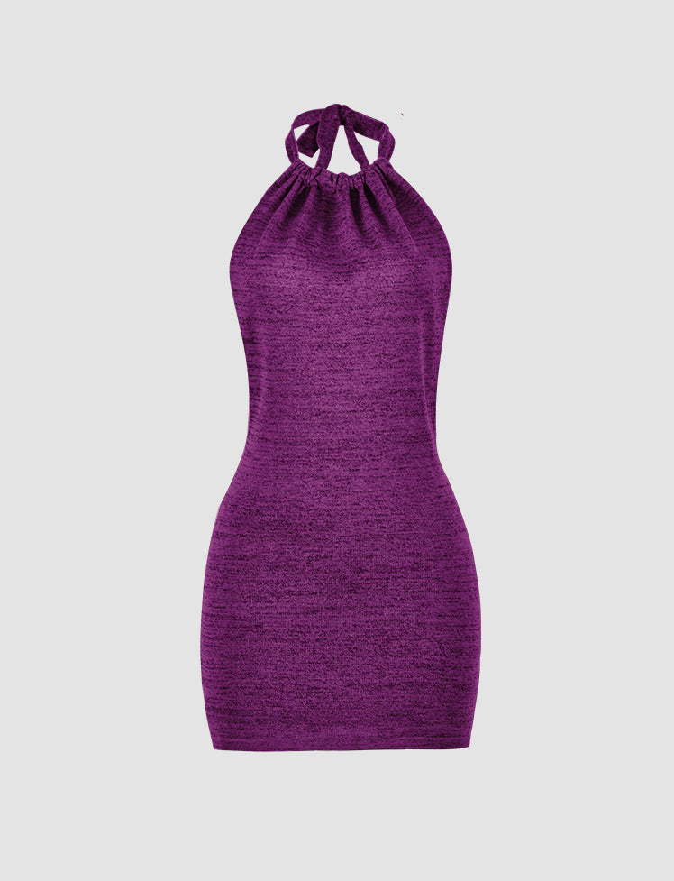 Solid Halter Sleeveless Dress