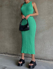 Ribbed Knit Sleeveless Long Dress