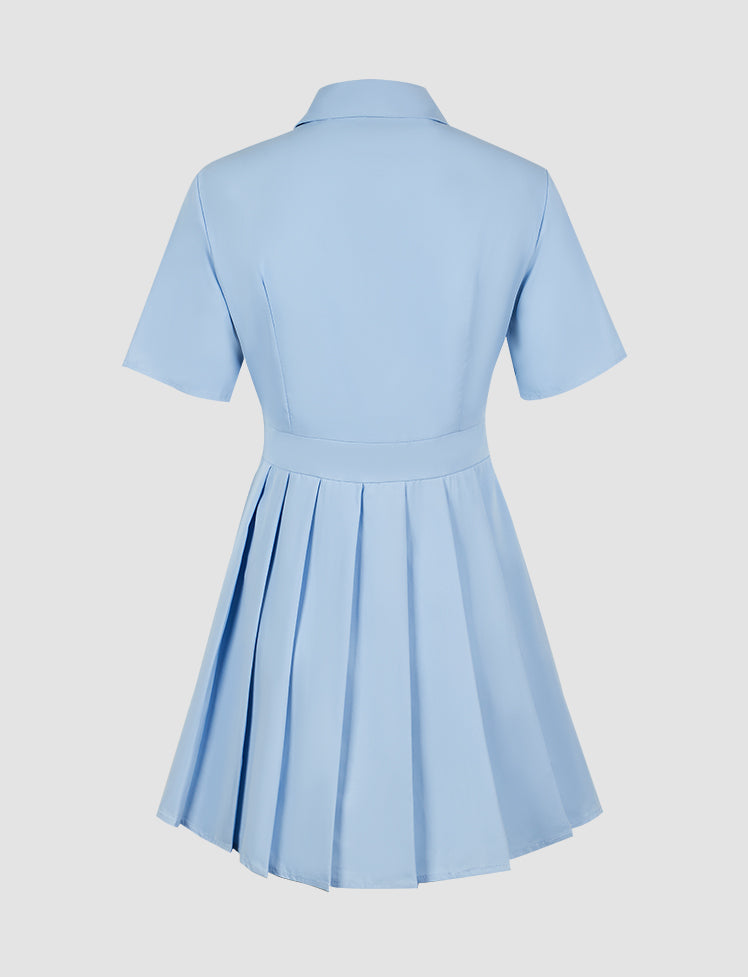 Solid Pleated Shirt Dress