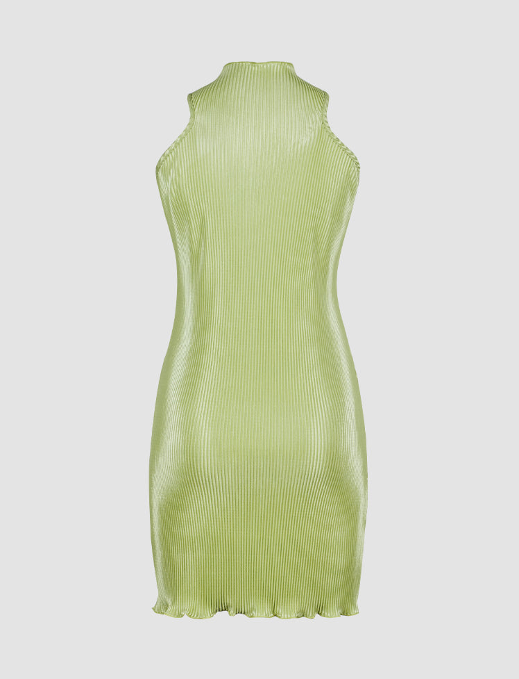 Ribbed Solid Color Knotted Dress