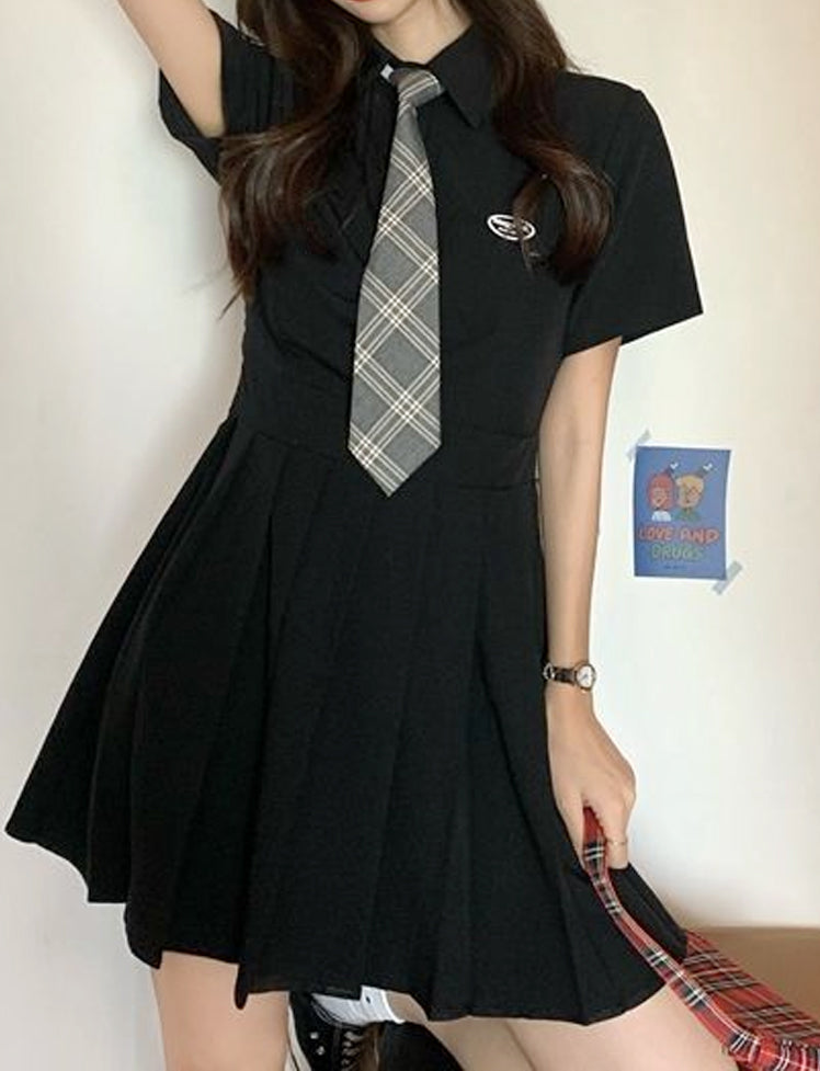 Solid Pleated Shirt Dress