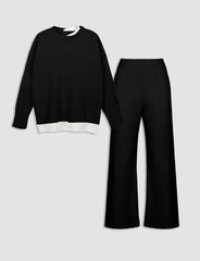 Black Casual Knitted Sweater&Trousers Set