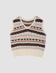 Beige Vintage Jacquard Knit Vest