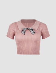 Bowknot Solid Polo Top