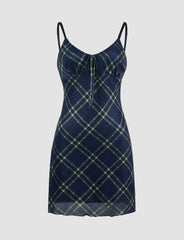 Plaid Mesh Cami Dress