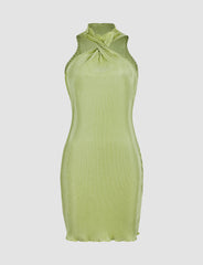 Ribbed Solid Color Knotted Dress