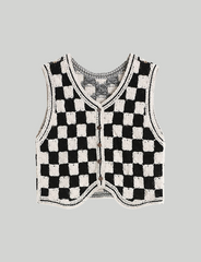 Black&White Contrasting Color Checkerboard Sweater Vest