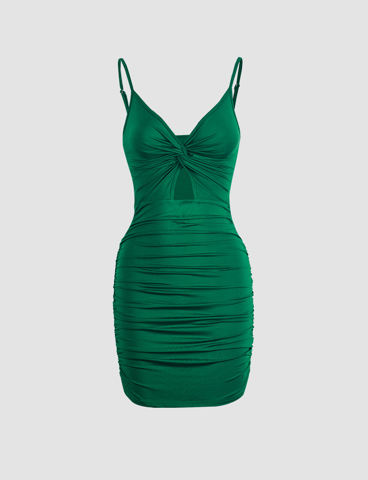 Solid Color Hollow Ruched Cami Dress