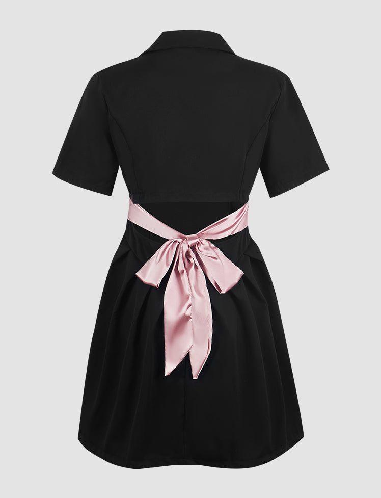 Bow Tie Cutout Back Pleated Dress