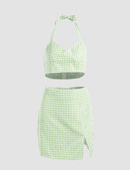 Green Plaid Two-piece Dress