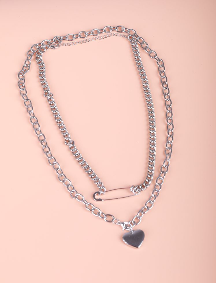 Heart Paperclip Double Chain Necklace