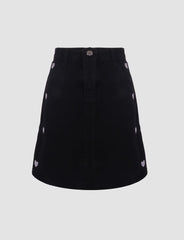 Black Heart Print Denim Skirt