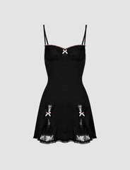 Lace Patch Summer Little Black Dress For