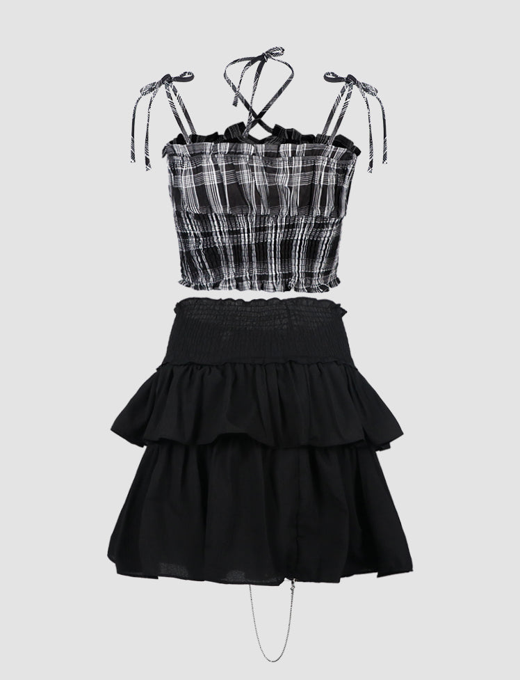 Plaid Cami & High Waist Skirt Set