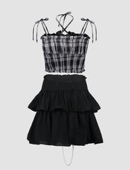 Plaid Cami & High Waist Skirt Set